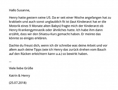 Feedback. Katrin and Henry. BabyShiatsu. Japanese babymassage 2018.